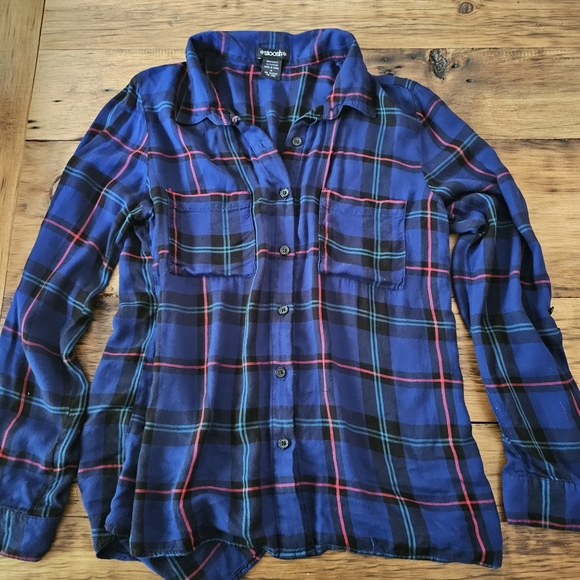 Stoosh Blue Button Down Flannel Size M - Picture 2 of 8